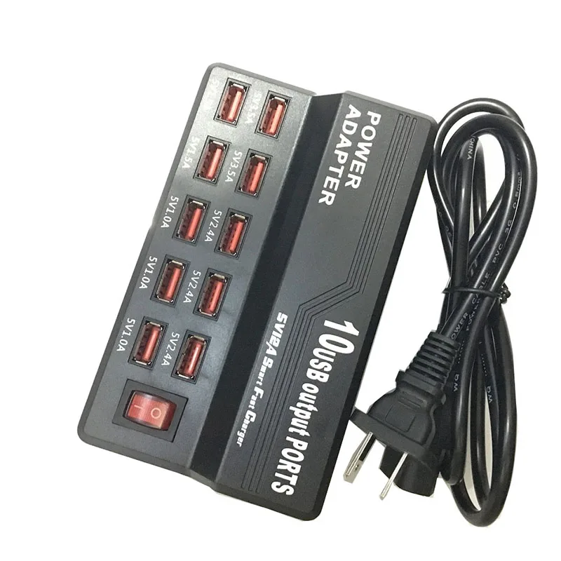 Зарядное устройство с несколькими портами 10 USB 12 А мощность 60 Вт быстрая зарядная