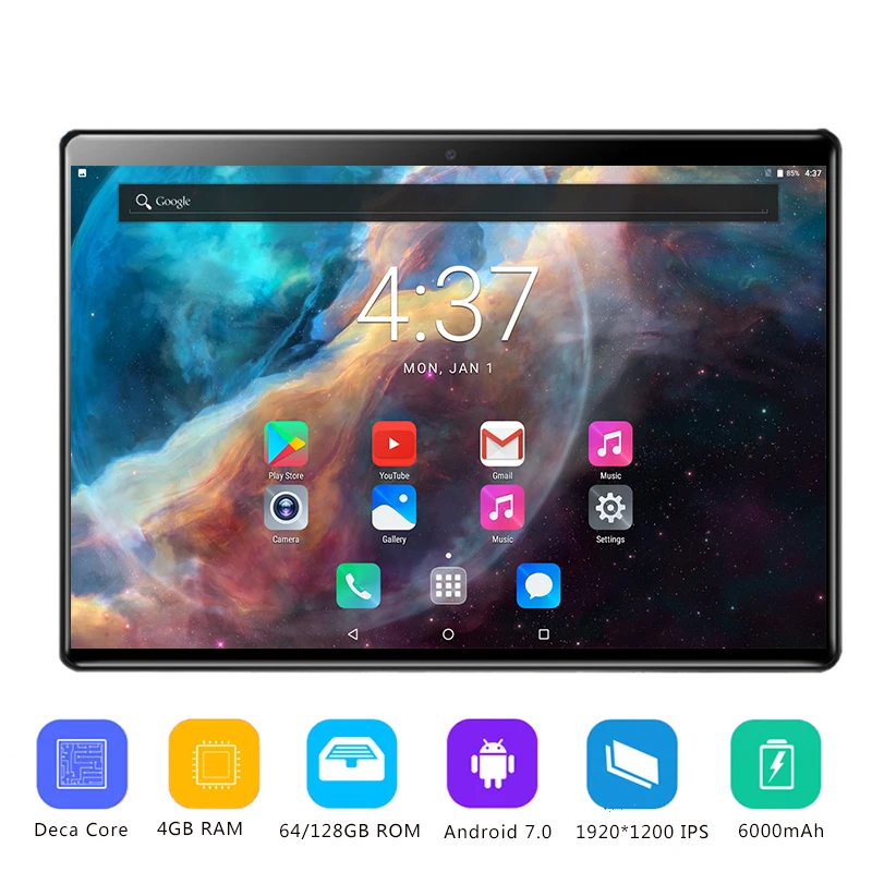 Супер 2.5D Закаленное стекло 10-дюймовый планшетный ПК Deca Core 4G LTE FDD 4 Гб RAM 128 ROM Android 7 0