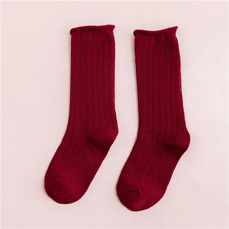 Весенне-летние гофрированные хлопковые носки для маленьких мальчиков и девочек Однотонные Короткие Носки ярких цветов для детей ясельного возраста, От 1 до 10 лет - Цвет: B wine red