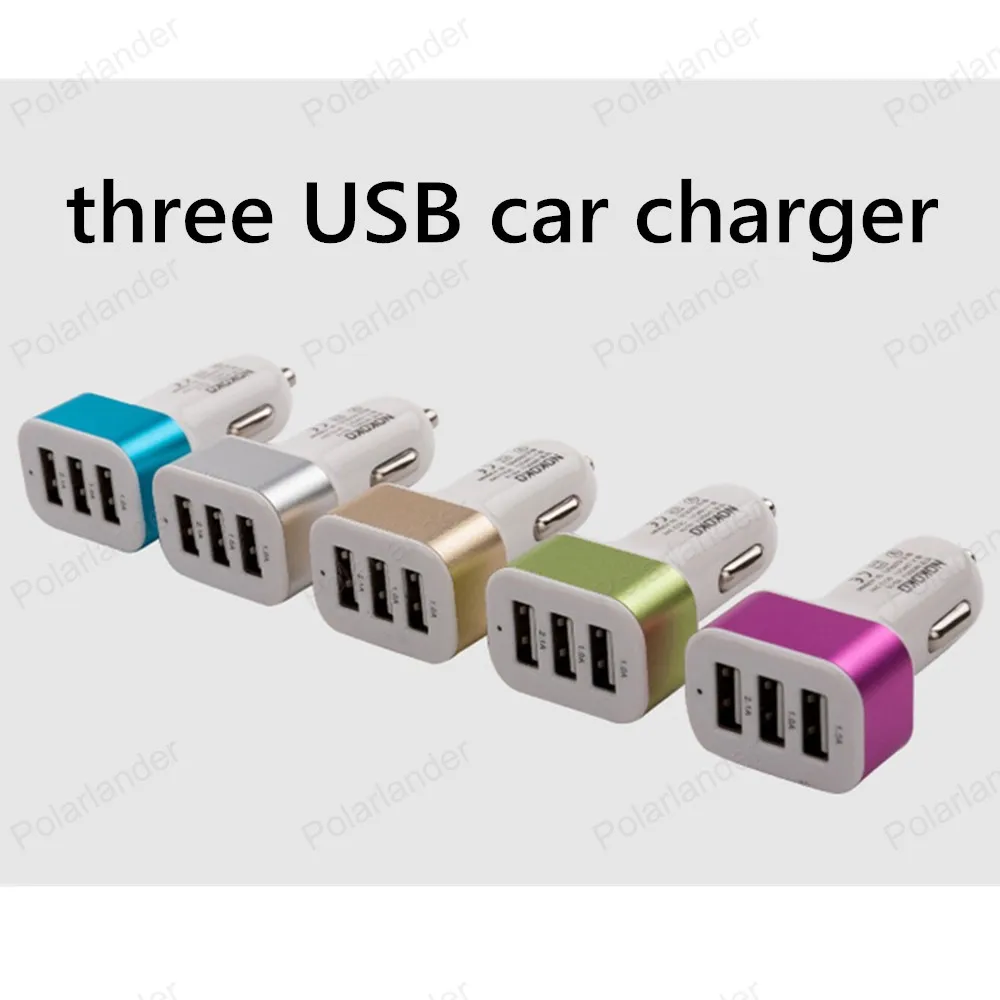 High power 3 Port USB square Car Charger 2.1A 1.0A three USB auto Chargers for mobile phones and