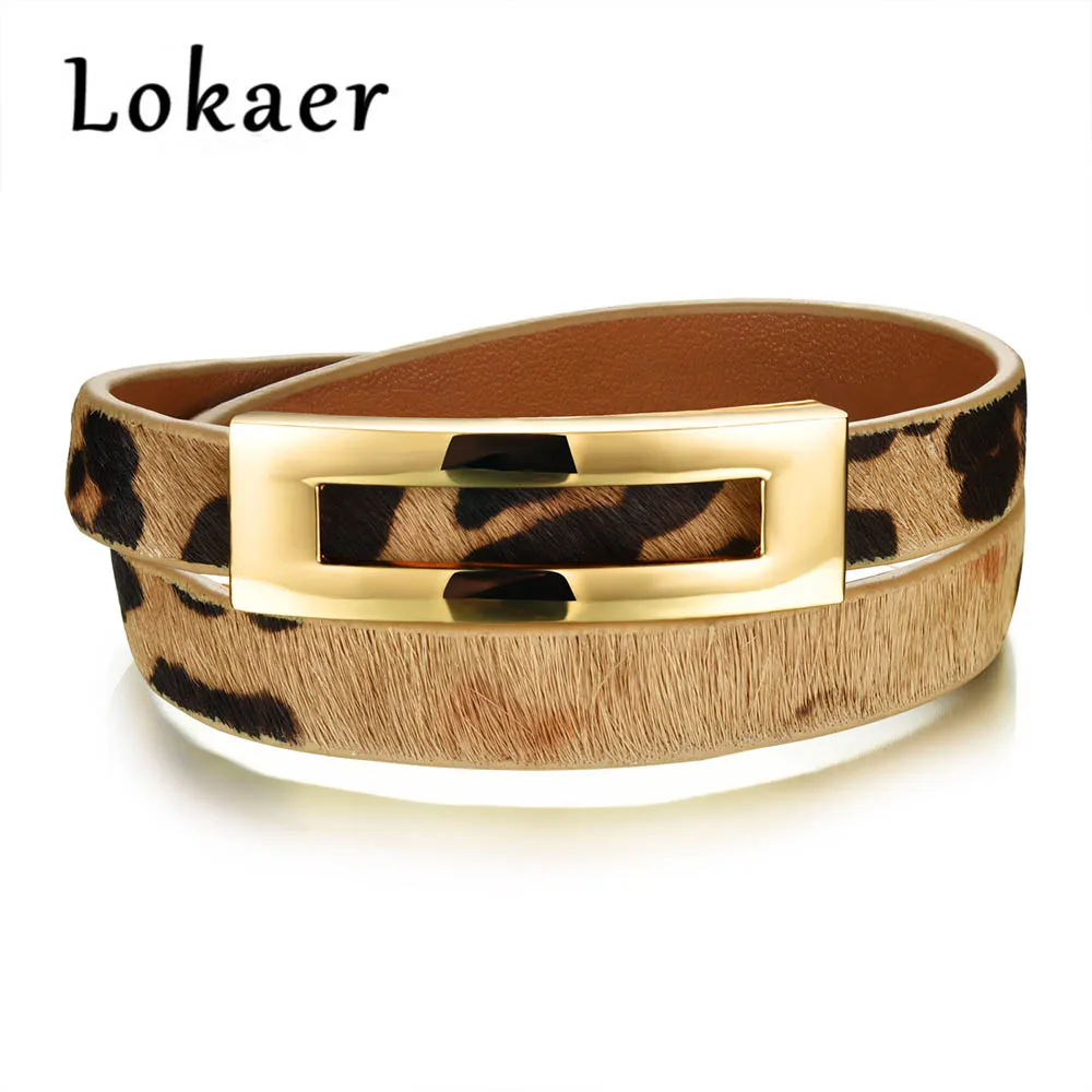 Lokaer Ретро Леопардовый двухслойный регулируемый кожаный браслет классический черный/коричневый/леопардовый браслет ювелирные изделия LPH1005 - Окраска металла: Leopard