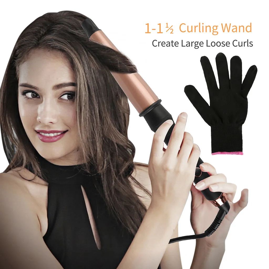 

Professional Hair Curling Curlers Conical Curling Iron Single Tube Ceramic Hair Curly Sets Heat Resistant Glove Styling Set