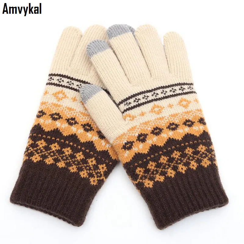 Amvykal Мода Рождество на зиму, теплый, для женщин перчатки варежки шерсть вязание экран сенсорные перчатки для женщин для iPhone ipad Tablet PC