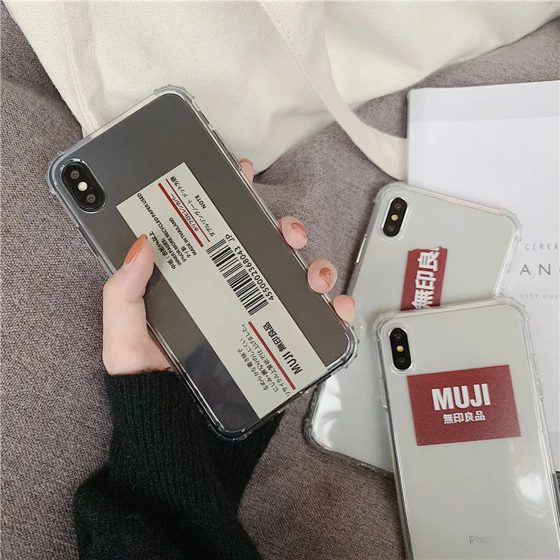 

Ins Japanese simple MUJI label brand phone case for iPhone 6 6s Plus 7 7Plus 8 8Plus X XS XR XS Max clear soft tpu back cover