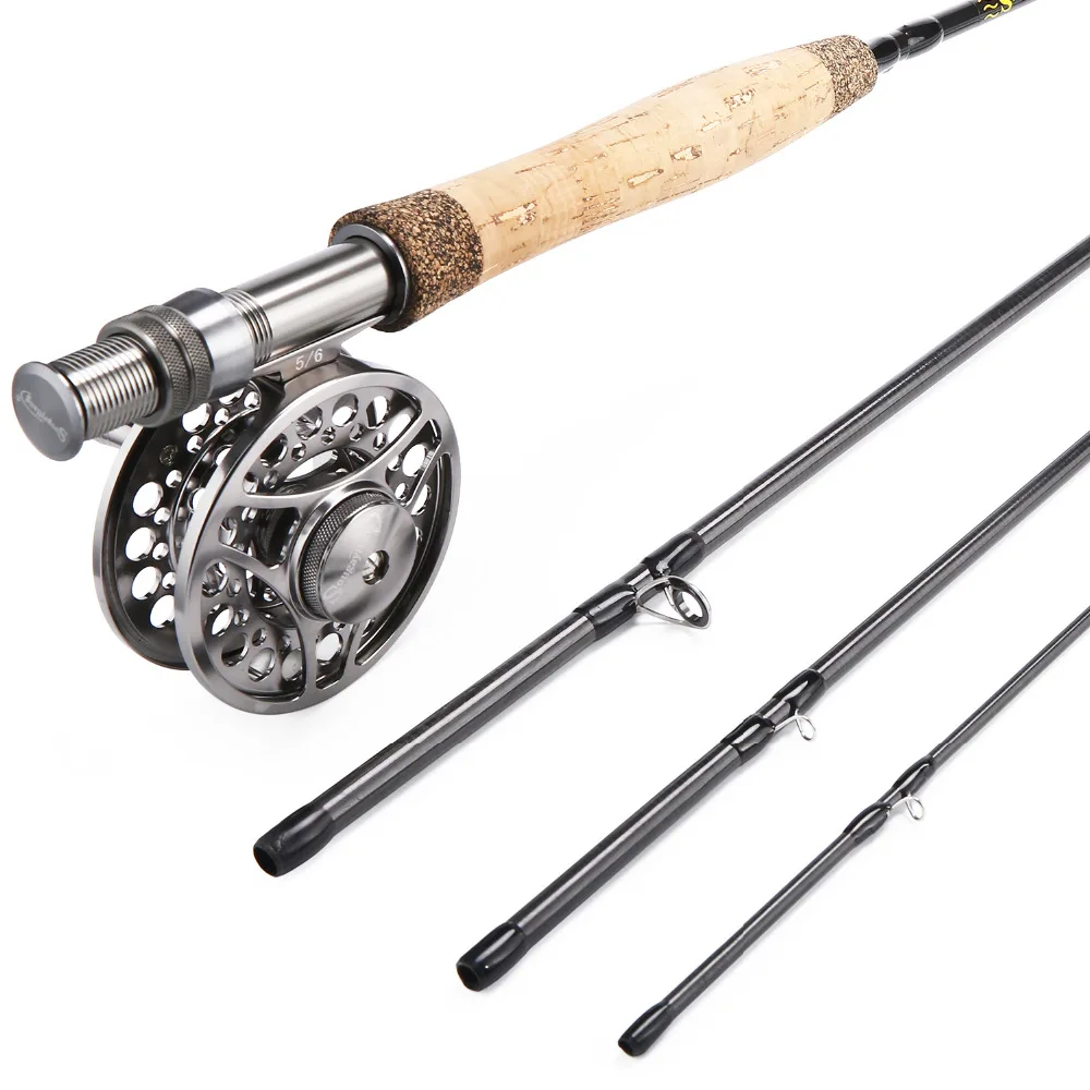 Sougayilang يطير الصيد قضيب و بكرة المجموعات المحمولة المياه العذبة يطير الصيد المعدني الكامل 5/6 يطير بكرات مجموعة السلمون المرقط الكارب الحراب