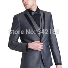 Индивидуальный заказ смокинг жениха одна кнопка Серый заостренный лацкан шафер жених мужские свадебные/выпускные костюмы пиджак для жениха+ брюки+ жилет
