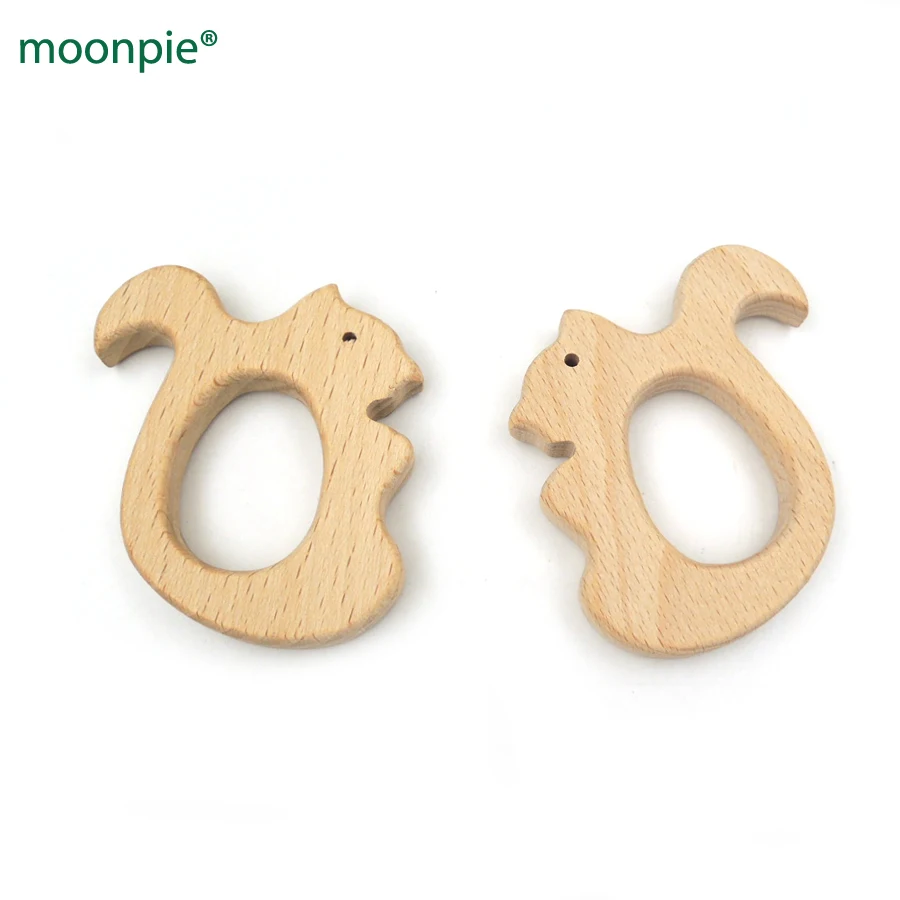 10pcs baby Wooden teether squirrel beech wooden teething toy ecofriendly toddler DIY charm EA327 | Мать и ребенок