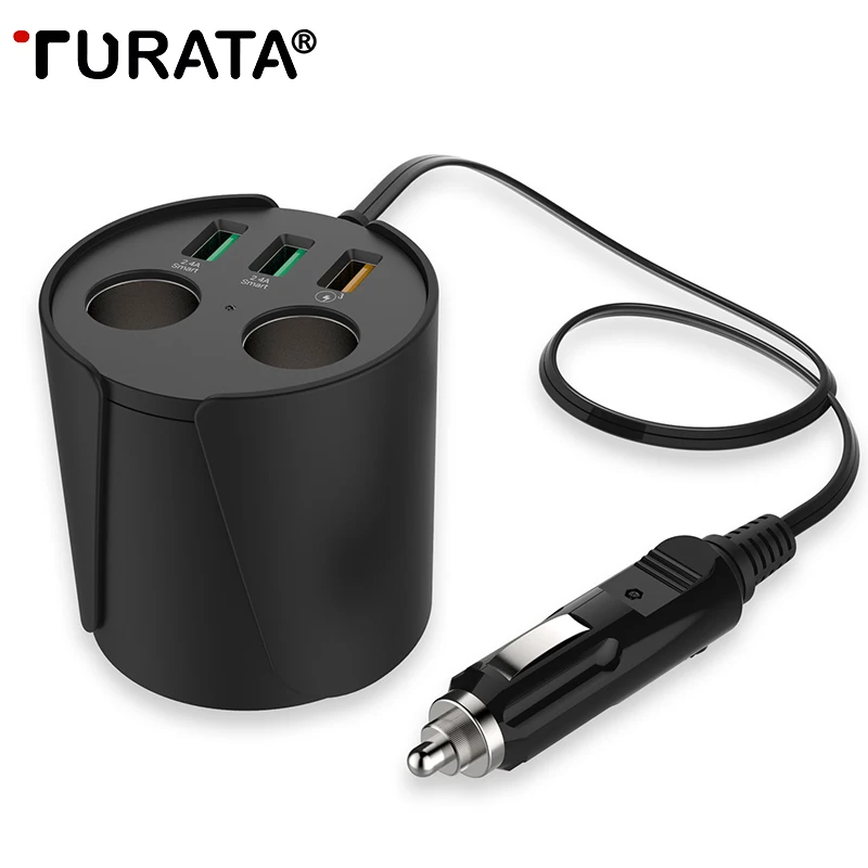 imágenes para TURATA QC3.0 Carga Rápida Cargador de Coche 3-USB Puertos 2-Socket Encendedor de Cigarrillos 12 V/24 V DC Poder Portavasos adaptador imágenes para TURATA QC3.0 Carga Rápida Cargador de Coche 3-USB Puertos 2-Socket Encendedor de Cigarrillos 12 V/24 V DC Poder Portavasos adaptador