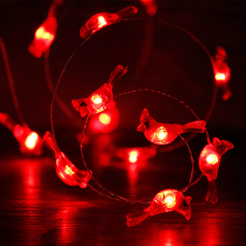 Christmas Cardinals String Lights 10ft 40 LED Red Snow Birds Fairy