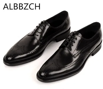 

New brogue carving genuine leather men shoes high quality mens real cow leather wedding dress shoes office work shoes size 37 44