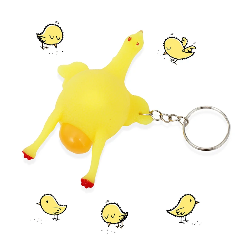 New Funny Spoof Tricky Gadgets Green Dinosaur Beans Toy Chicken Egg Laying Hens Crowded Stress Ball Keychain Keyring Relief Gift