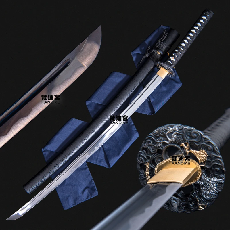 

Tsuba Carbon Steel Japanese Katana Samurai Sword Sharp Can Cut Tree High 1060 Carbon Steel Dragon Skating knife real katana swor