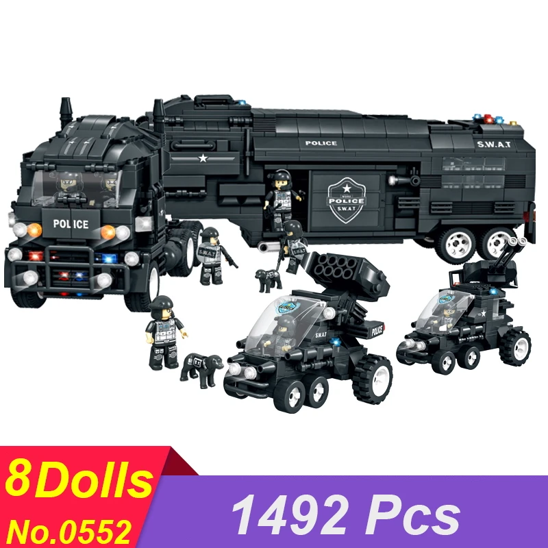 

City Police Series SWAT Truck Deformation Helicopter Transformation Robot Building Blocks Small Bricks Compatible Legoing Toys