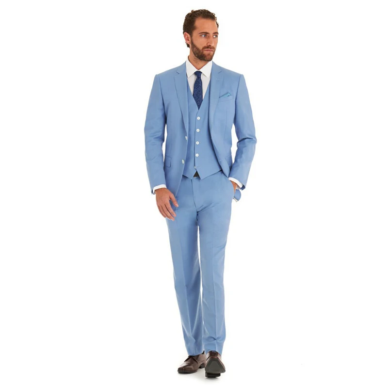 HB075, небесно-голубой деловой мужской костюм, 3 предмета(пиджак+ брюки+ жилет), свадебный смокинг, лучший мужской деловой костюм для мужчин