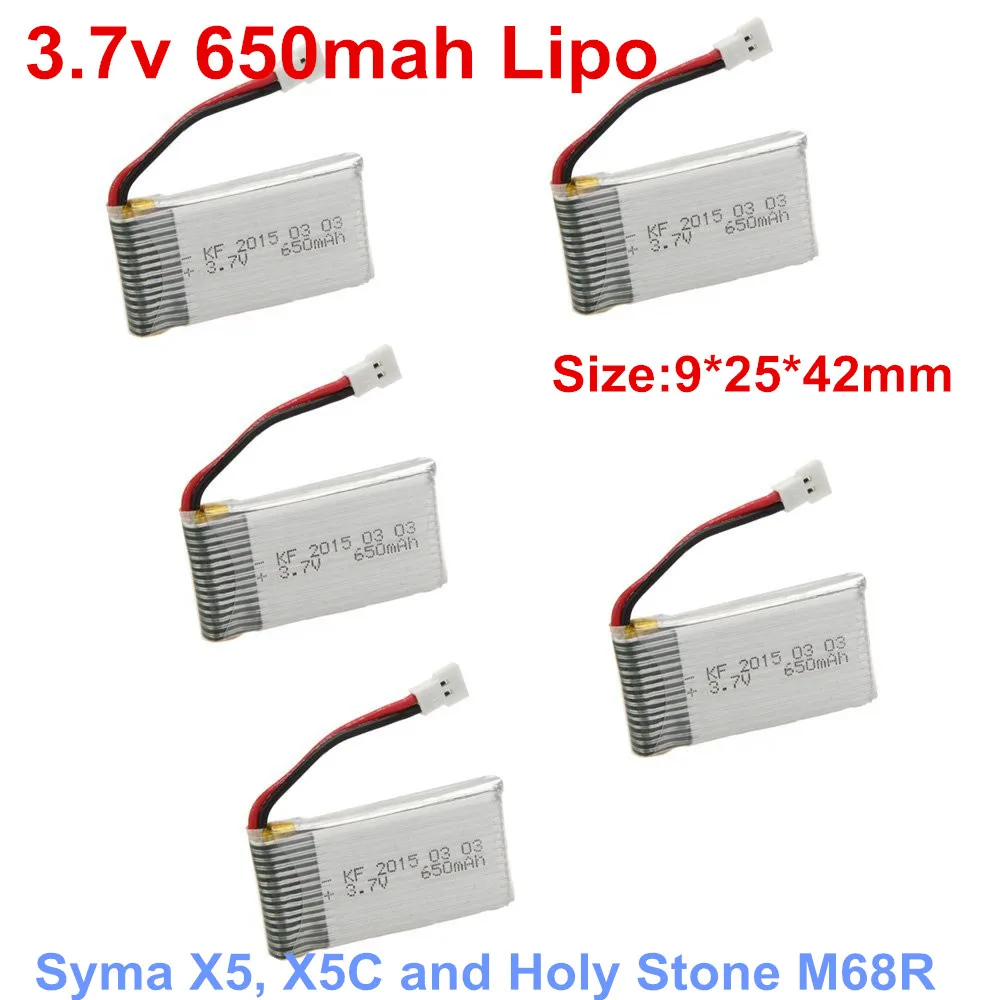 

5pcs 3.7v 650mah Battery Lipo Battery for Syma X5C-1 X5C X5 X5SC X5SW X6SW JJRC H9D H5C Drone Parts RC Drones Quadcopter