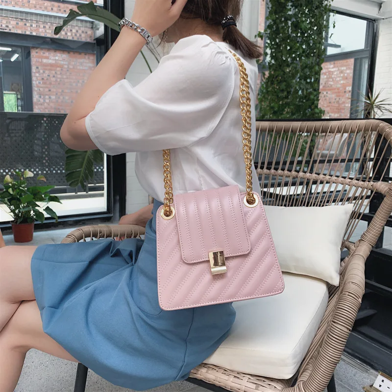 

High Quality Casual Chain Bag 2019 PU Leather Women Small Messenger Bag Simple Designer Shoulder Bag New Fashion Crossbody Bags