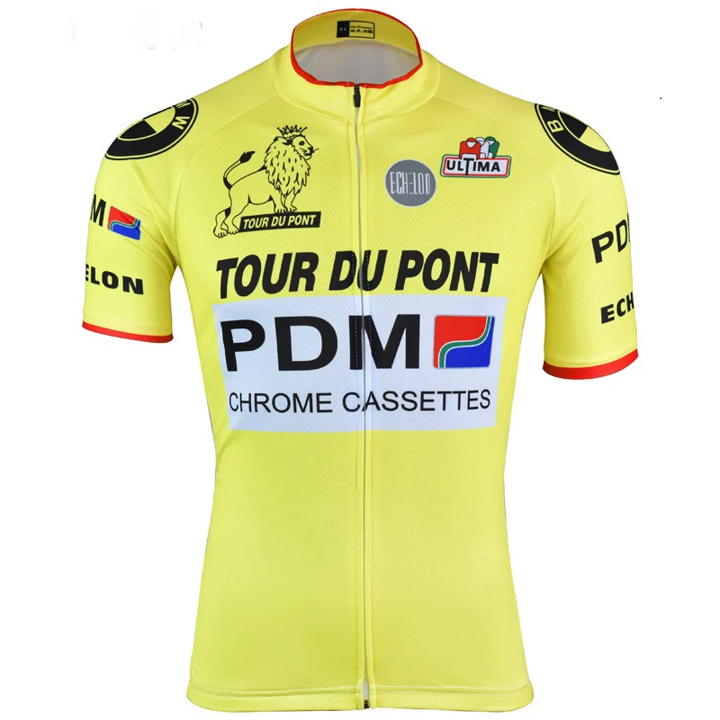Vintage classic yellow Cycling jersey men Short sleeve pro team brand