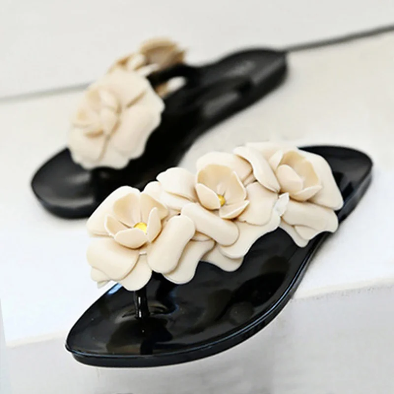 

Flip flops flower solid beach shoes crystal flat with summer shoes 2019 new large size 5.5-9 pantufa outside shoes woman