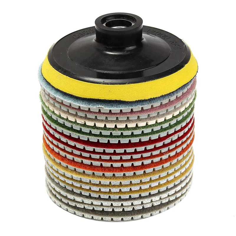

16Pcs Diamond Polishing Pads Kit 4 Inch 100 Mm Wet/Dry For Granite Stone Concrete Marble Polishing Use Grinding Discs Set