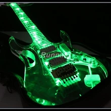 Электрогитара зеленый светодиодный светильник акриловый корпус акриловая Шея Абалон цветок инкрустация на акриловом грифе HSH звукосниматели