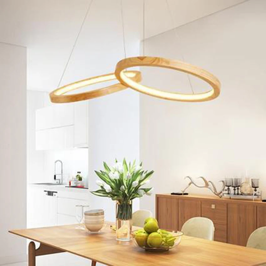 

Modern Wooden Art LED Pendant Lights Dining Room Two Wooden Round Indoor Deco Pendant Lamps Kitchen Fixtures Lighting Luminaire