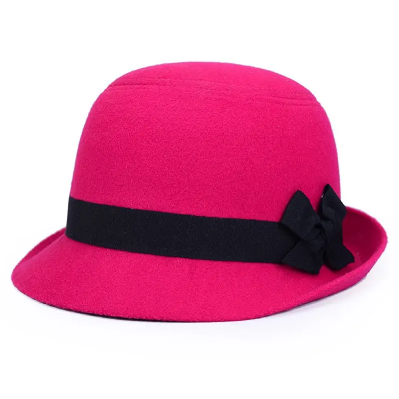 Винтаж модные однотонные фетровые Для женщин шерстяная фетровая шляпка шерстяная котелков шляпа Кепки для дам и девушек мульти-Цвет - Цвет: Purple