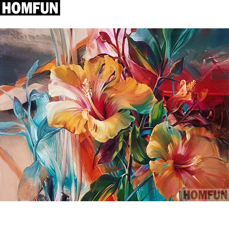 HOMFUN 5D Diamond Pattern Rhinestone Needlework Diy Painting Cross Stitch &quotColored flowers&quot Embroidery A00661 | Дом и сад