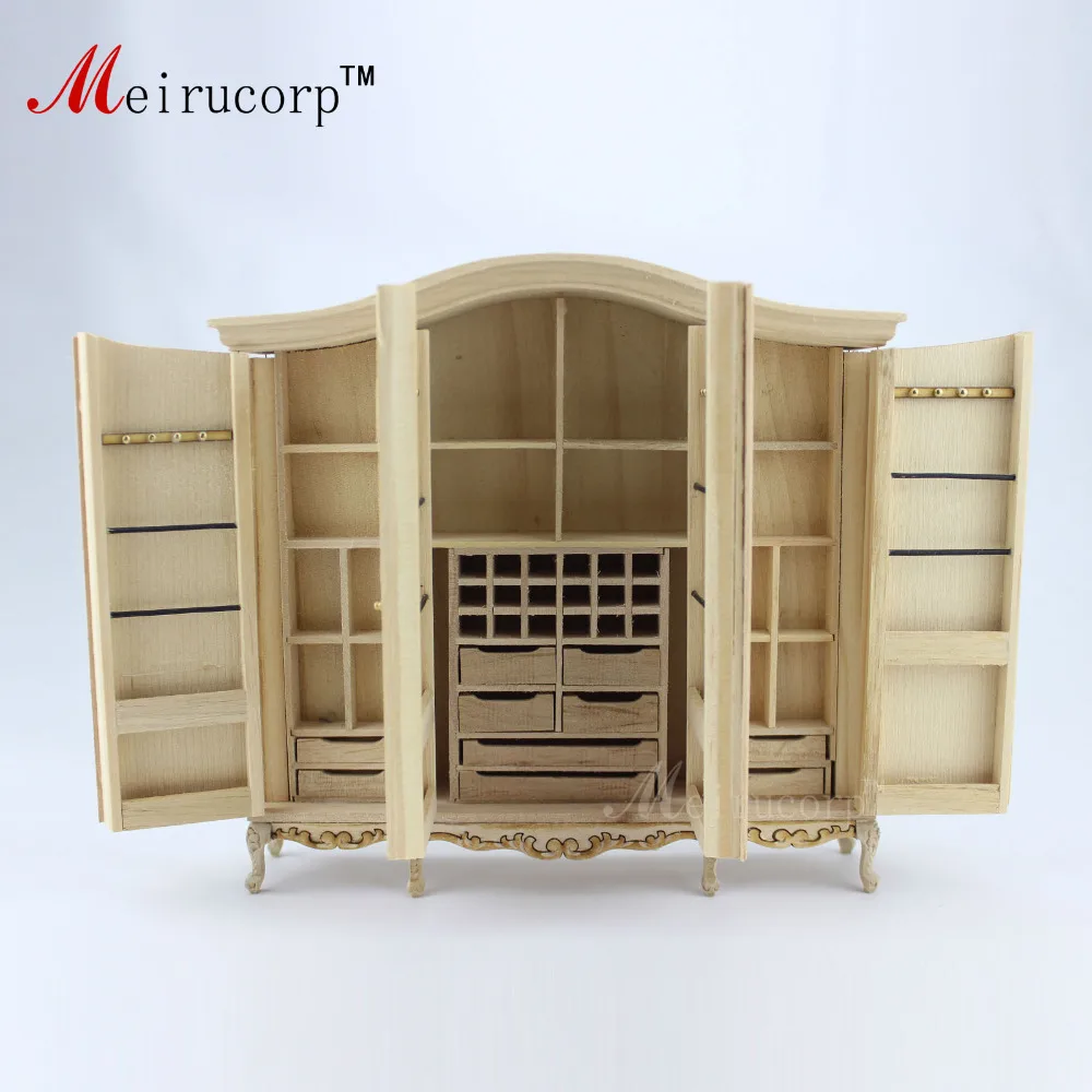 

Dollhouse 1:12 scale Miniature furniture Unpainted Handmade four door wardrobe 10490