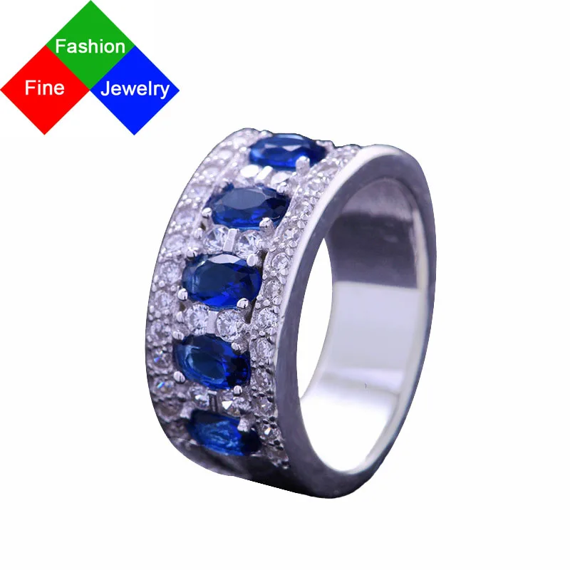 BSL Fine Jewelry настоящие 925 пробы серебряные винтажные Искусственный драгоценный камень синие сапфировые кольца для женщин Свадьба/помолвка Размер 6-10