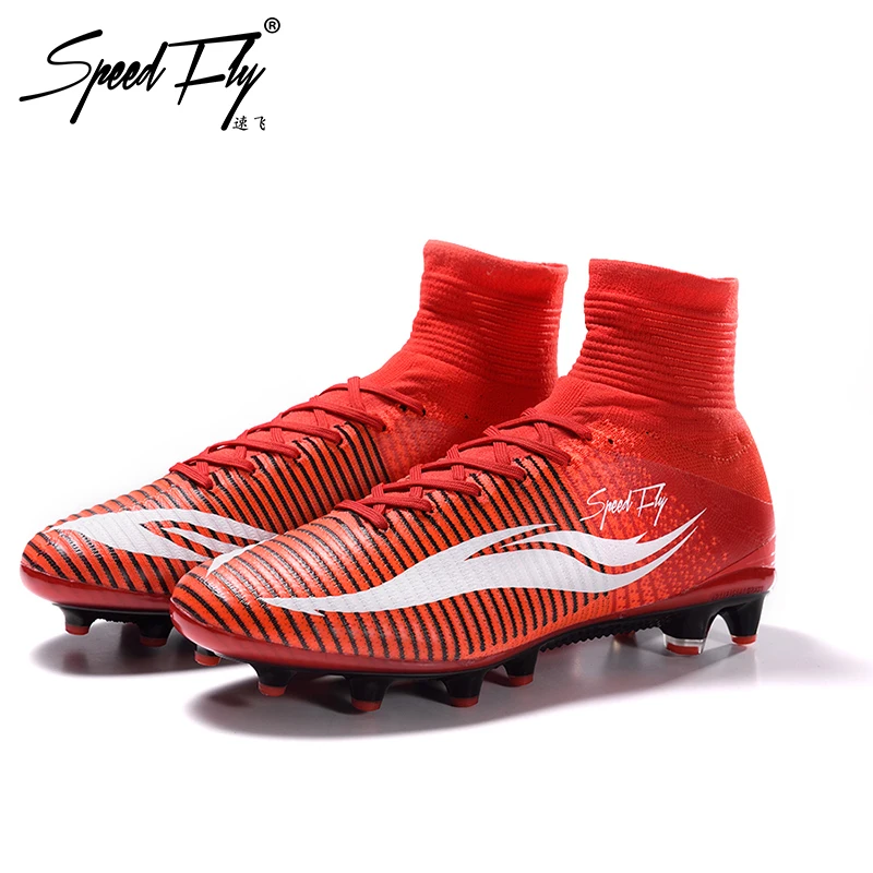 

Speedfly Football Boots Brand AG Soccer Shoes Bright Crismson White High Ankle Superfly Original Cleats Outdoor Sneakers