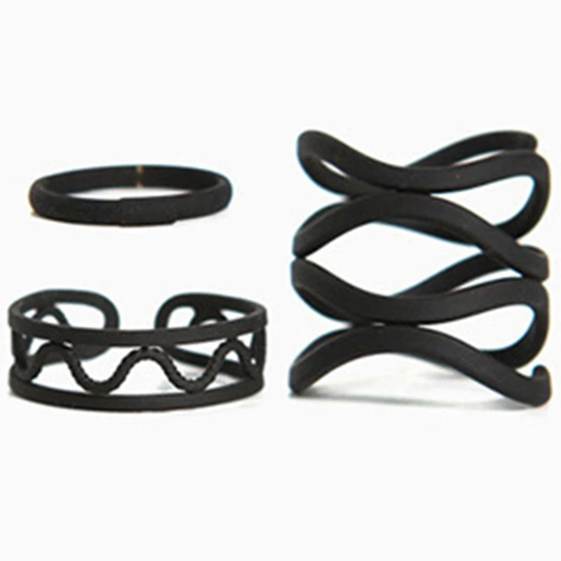 

3 Pcs / Set Women's Ring Set Black Stack Plain Above Knuckle Band Midi Ring Favorite Bague Femme