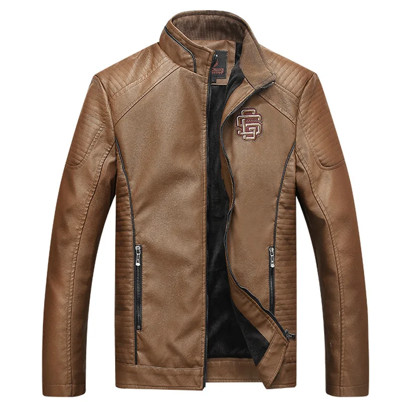 

Mens Leather Jacket Winter Casual PU Jackets Men Warm Fleece Windbreaker Man Plus Size Stand Collar Solid Jaqueta De Couro M-5XL