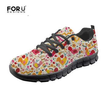 

FORUDESIGNS Cute Adorable Chicken Print Casual Ladies Walking Shoes High Quality Lace-up Sneakers Breathable Zapatos Light Mesh