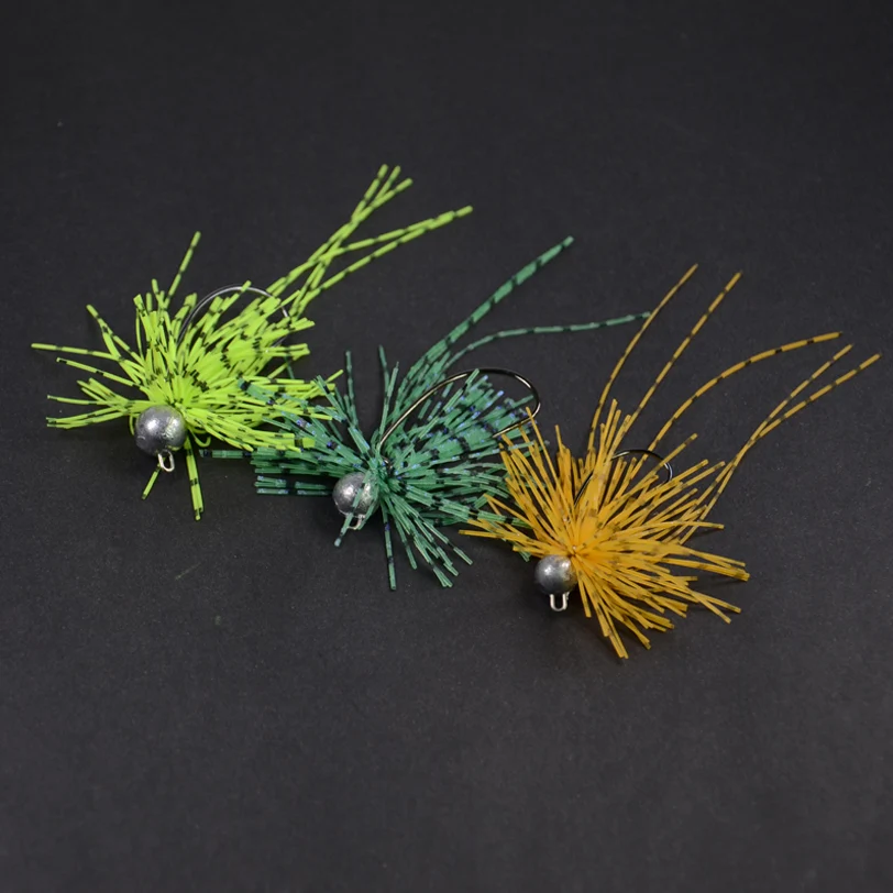 

L59J Mixed color 5pcs/set (3.5g+5g+7g) Silicone Jig Head Skirt Beard Fishing Lures Fly Rubber Swim Bass Hook Bait Para Lures