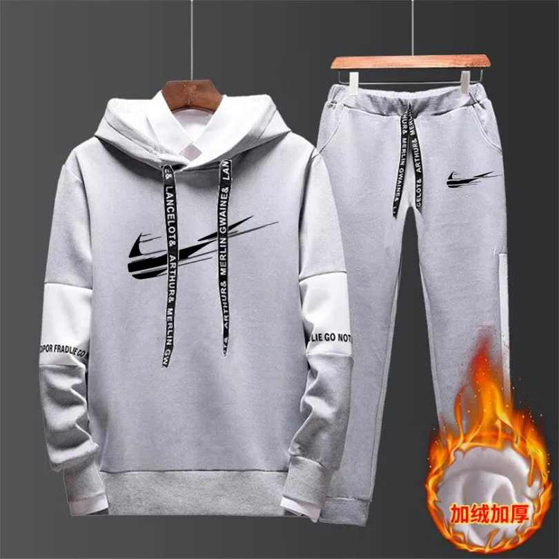 New 2019 Brand Tracksuit Fashion Men/Women Sportswear Two Piece Sets All Cotton Fleece Thick hoodie+Pants Sporting Suit