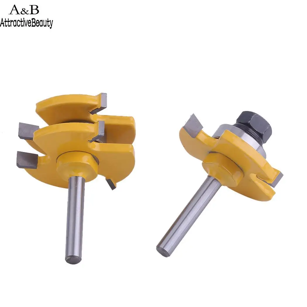 

2 Pcs Bit Tongue And Groove Router Bit Set 1/4 Inch Shank Wood Silver Yellow Milling Cutter
