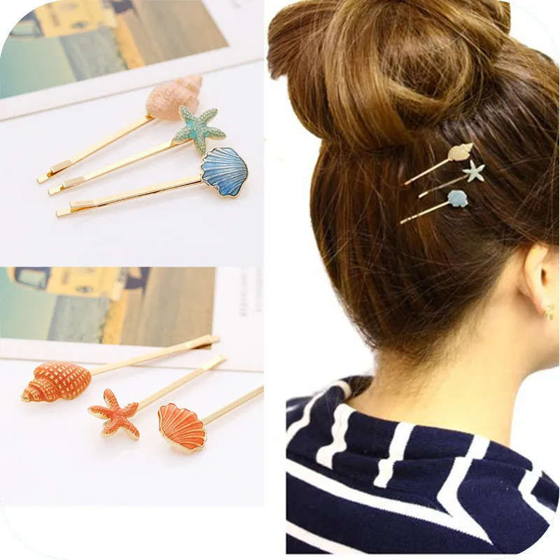 

Ocean Style Sweet Candy Color Hairpins Women Cute Vivid Seashell Conch Starfish Shape Girls Hair Clip Casual Side Bangs