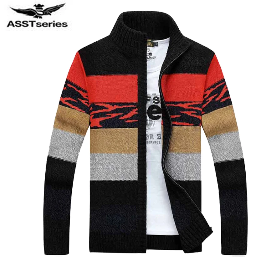 #^Special Price New Men Striped Sweater Famous Brand Cardigans Zipper Sweater Men Colourful Turtleneck Knitted Cardigan Masculino 75wy