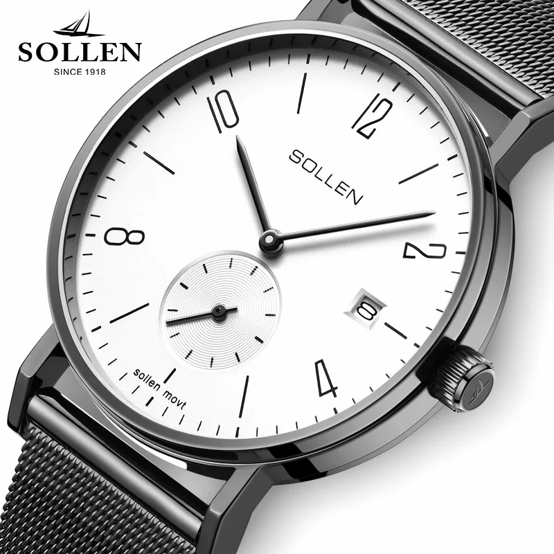SOLLEN Brand 2017 Men's Business Casual Watches For Men Ultra Slim Dial