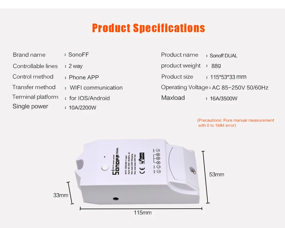 ITEAD SONOFF двойной 2CH 2 Gang 10A 220V 16A 3500W WiFi Беспроводной умный переключатель дистанционного Управление светильник дистанционного Управление DIY таймер модуль Alexa умный дом