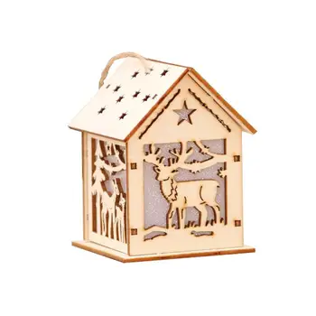 

Christmas Decoration Small Wooden House Shape Ornament With LED Night Christmas Tree Pendant festival Window hanging gift