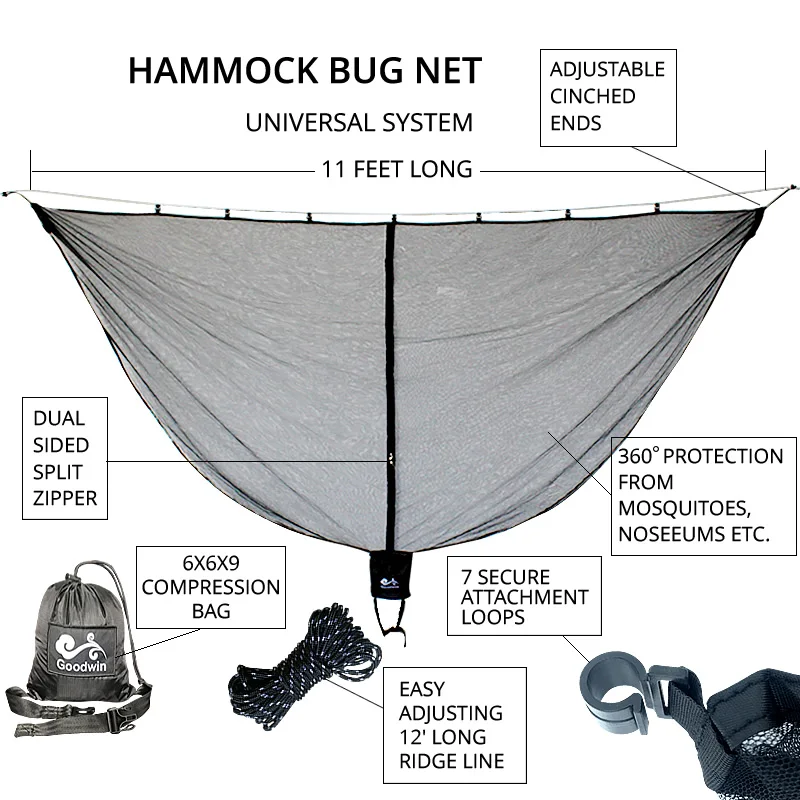 Mosquito Bug Net For Hammock Parachute Fabric Portable Ultralight With Folding Bag Indoor Outdoor Camping Gear