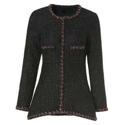 KENVY брендовая модная женская Высококачественная Роскошная зимняя элегантная яркая шелковая черная твидовая короткая куртка пальто для женщин