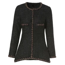 KENVY брендовая модная женская Высококачественная Роскошная зимняя элегантная яркая шелковая черная твидовая короткая куртка пальто для женщин