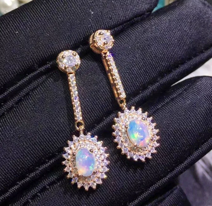 Опал, серьги-капли,, натуральный Природный Опал, серебро 925 пробы, 0.3ct* 2шт, драгоценный камень, изысканные роскошные ювелирные изделия# J19011009
