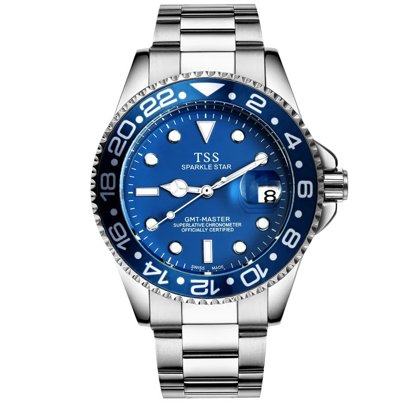

TSS Diving watch GMT MASTER superlative chronometer Japan quartz luminous unidirectional rotatable bezel oyster bracelet