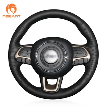 

MEWANT Comfortable Soft Black Genuine Leather Hand Sew Wrap Car Steering Wheel Cover for Jeep Compass Jee Renegade 2016 2017