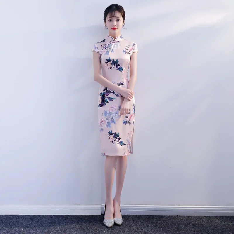 Современные Cheongsam розовый Qipao 2019 длинные традиционные китайское платье восточные платья Ретро Халат Orientales Mujer