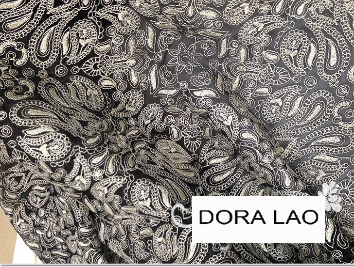 

120cm wide golden thread embroidery black cutout three-dimensional flowers lace fabric wedding decoration