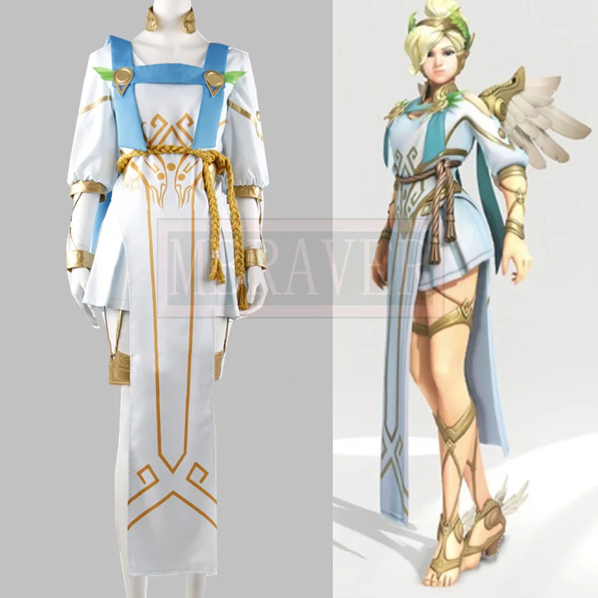 

OW Mercy Victory Cosplay Costume Angela Ziegler Summer Games Skin Cosplay Costume Full Set Adult Halloween Girl Costume